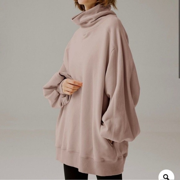 NWT Nap Loungewear Boxy Oversized Turtleneck Sweatshirt Blush Pink Small Cozy - Picture 1 of 14